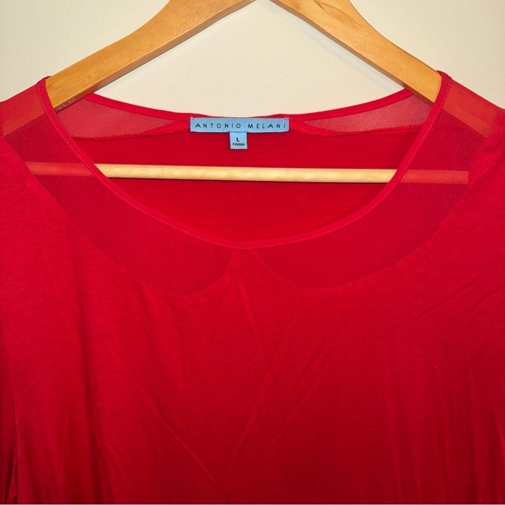 Antonio Melani Womens Red Long Sleeve Shirt With Sheer Petal Cut out Neckline L - Picture 2 of 8